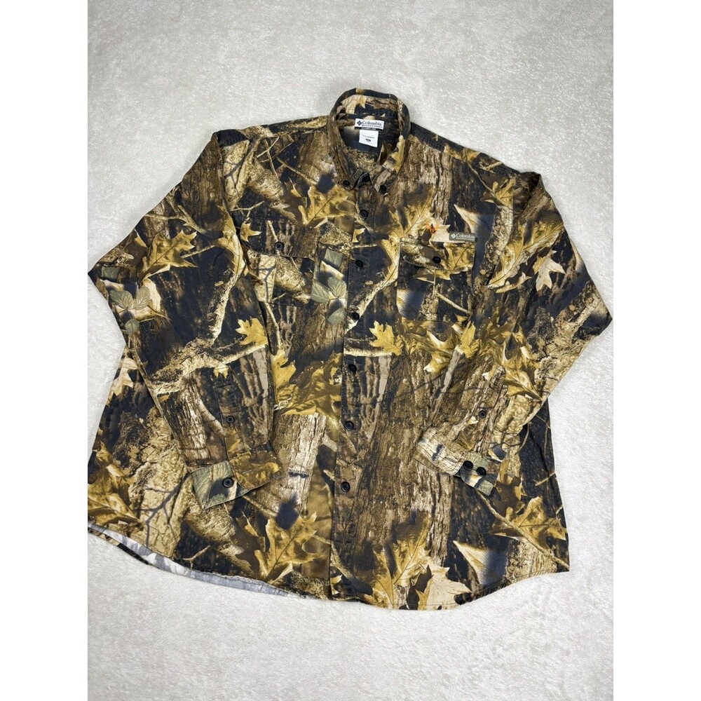 Columbia Men’s XXL Woodland Camo Long Sleeve Button-Up Hunting Shirt cotton